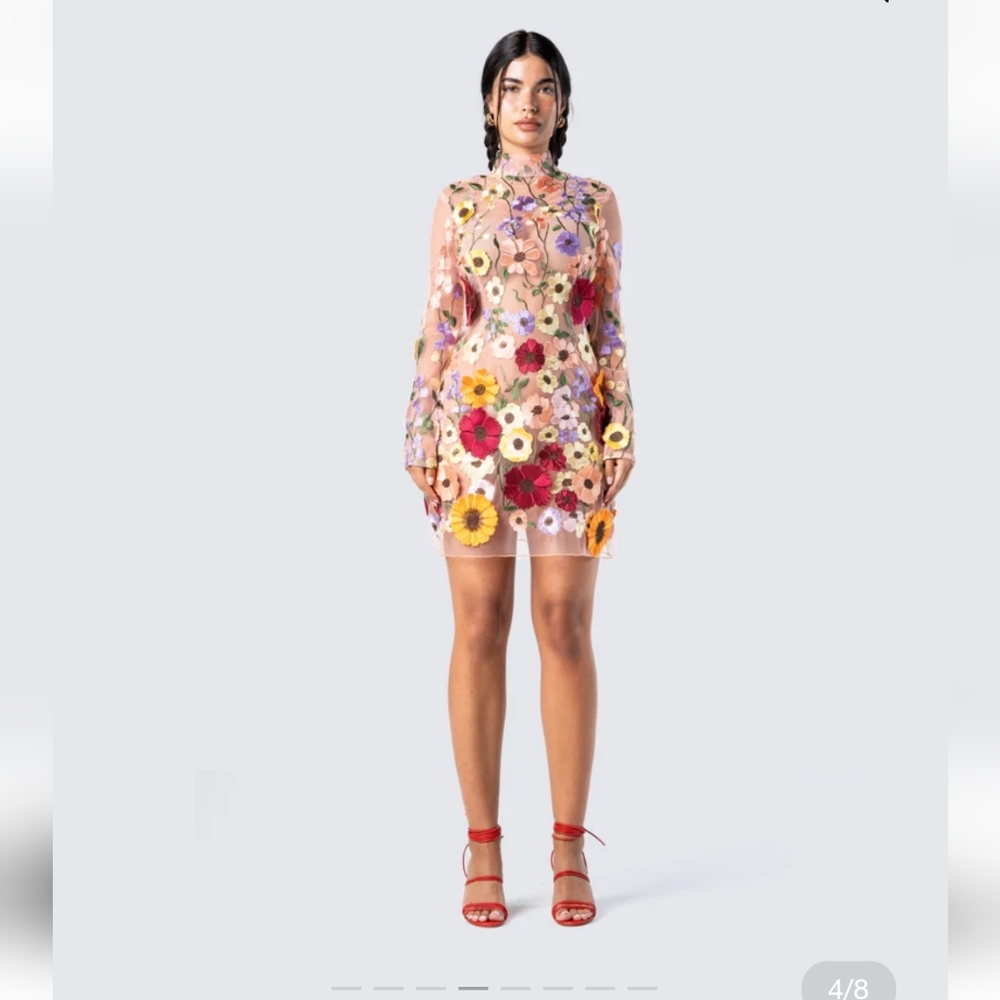 Finesse 3d flower see through mini dress